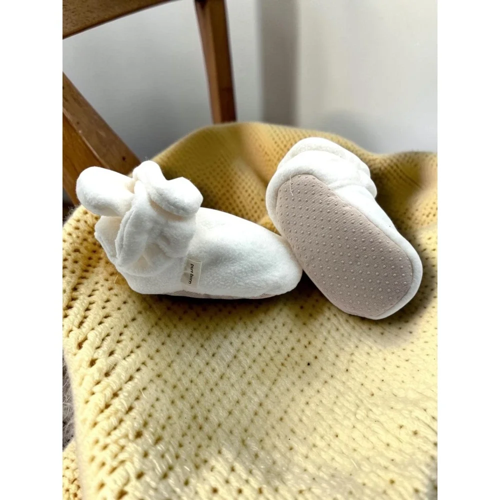 Pure Born Fleece Non Slip Ankle Wrap Stay On Baby Booties Off White Infant